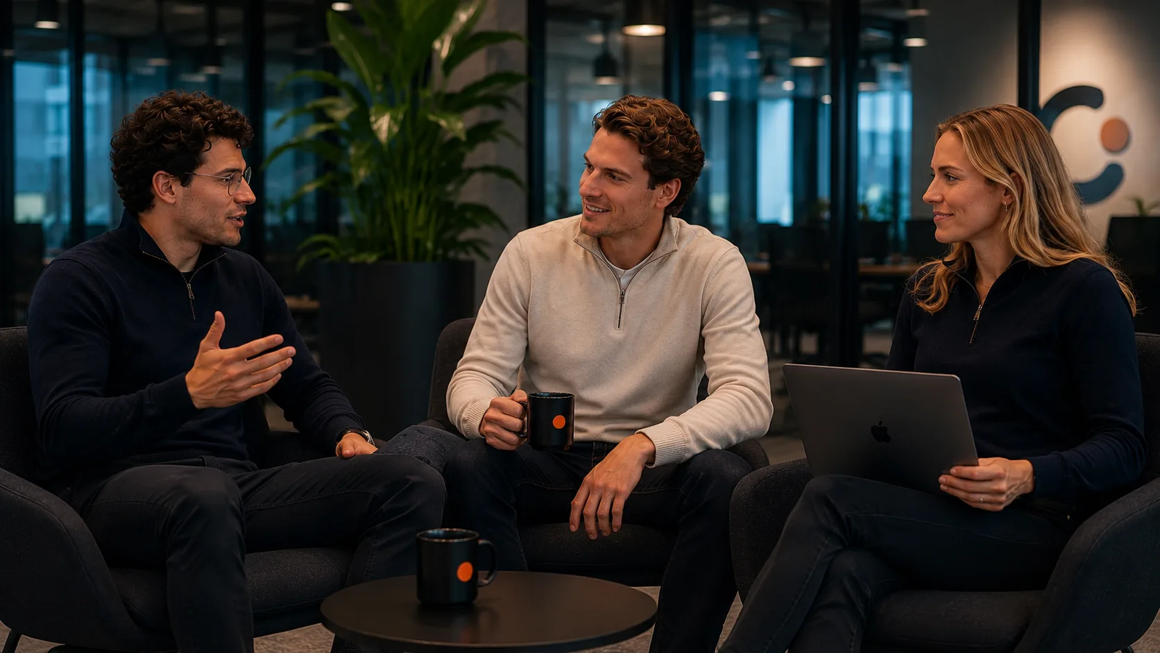 Twee mensen in gesprek over de overgang van kandidaat naar nieuwe medewerker