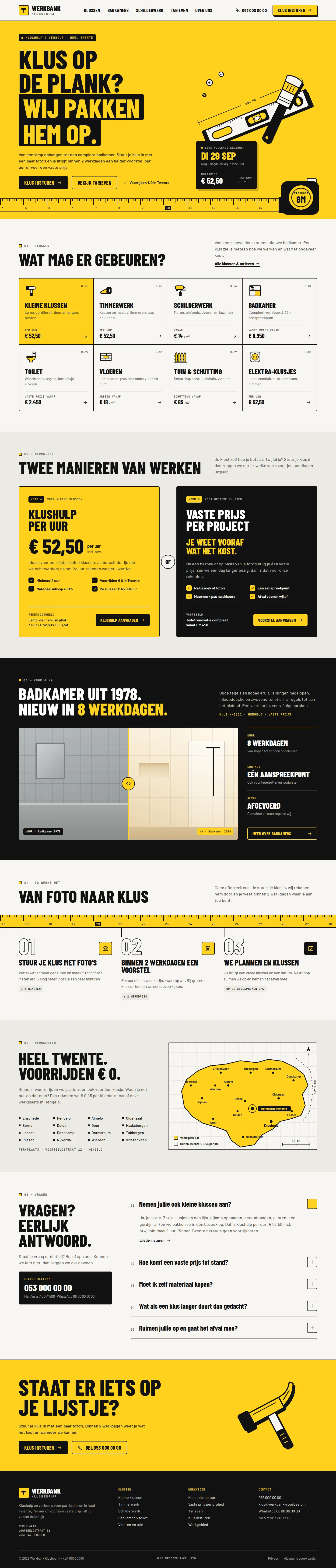 Ontwerpvoorbeeld homepage van Werkbank Klusbedrijf (klusbedrijf): twee manieren, voorbeeldproject, werkgebied
